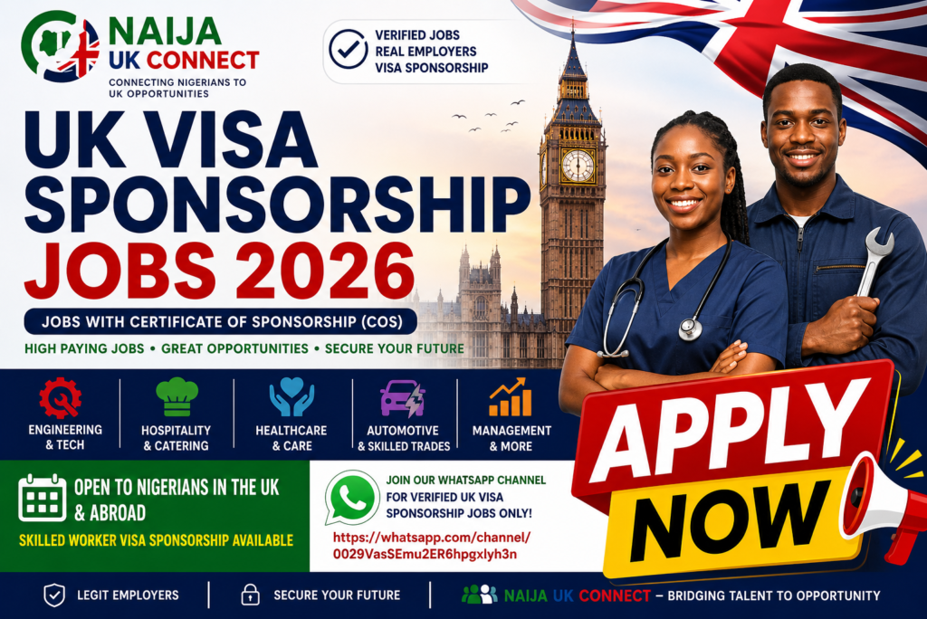 UK Visa Sponsorship Jobs (COS) – 2026