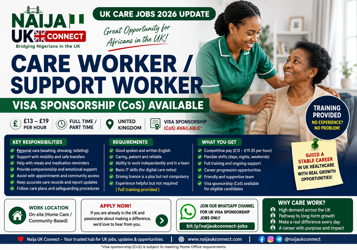 Care Worker / Support Worker Jobs in the UK (CoS Available)