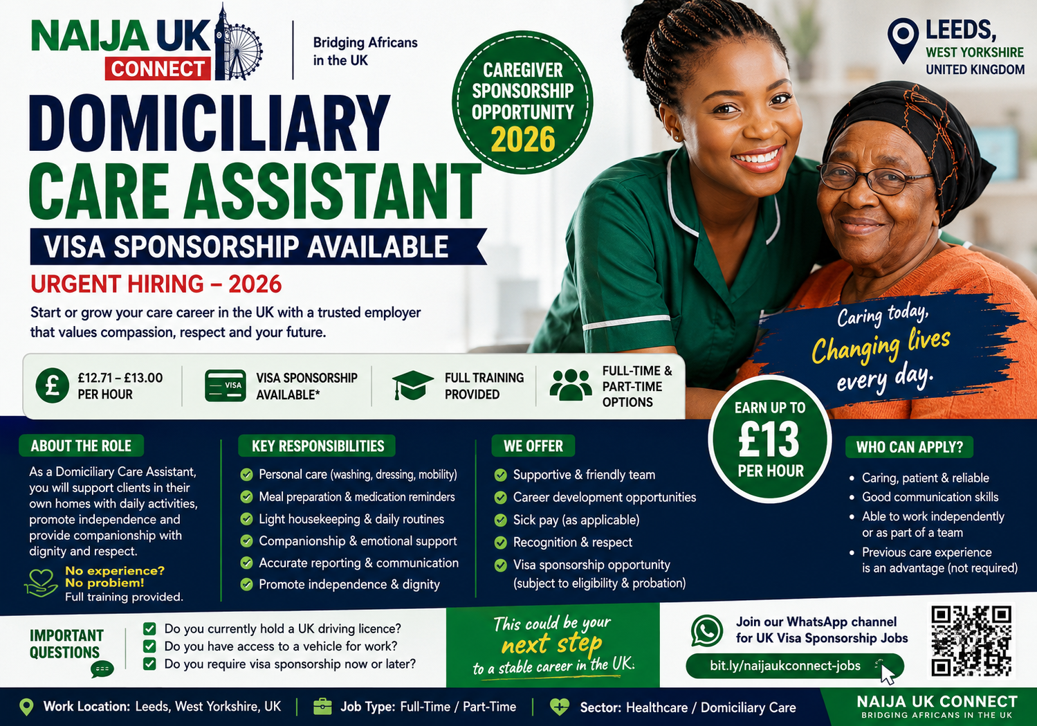 Domiciliary Care Assistant Job in the UK with Visa Sponsorship