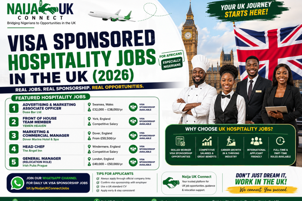 Latest UK Hospitality Jobs with Visa Sponsorship (2026)