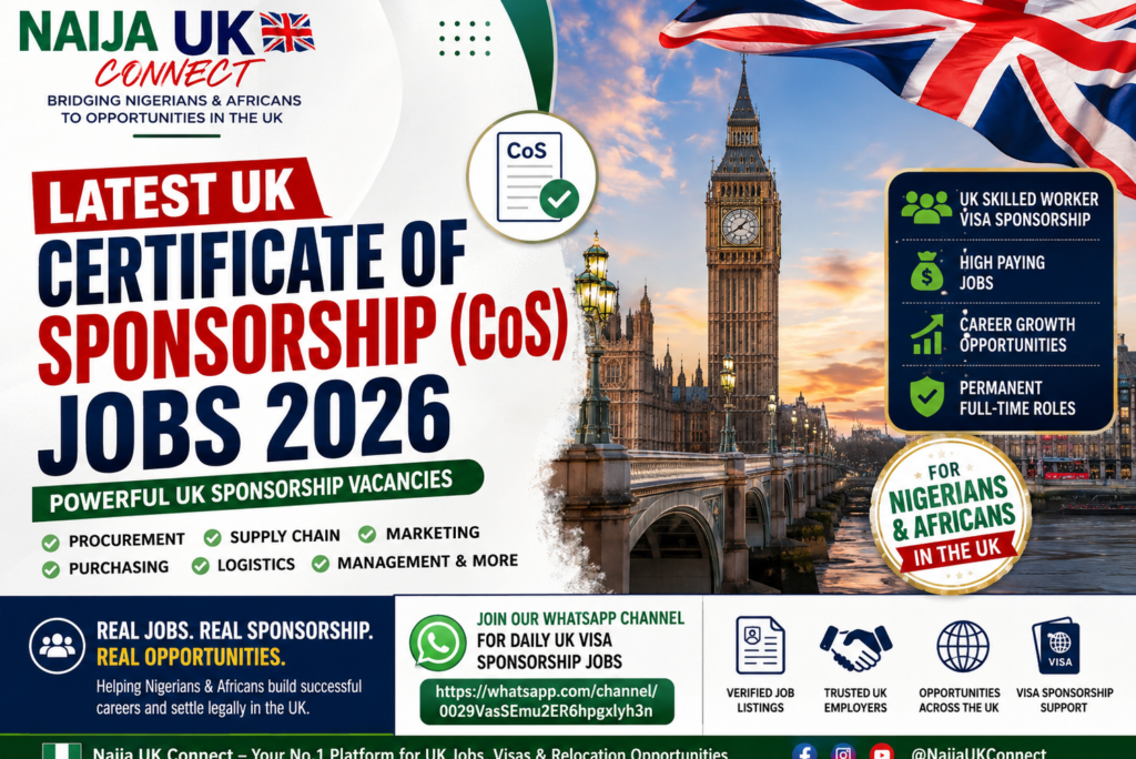 Latest UK Certificate of Sponsorship (CoS) Jobs 2026