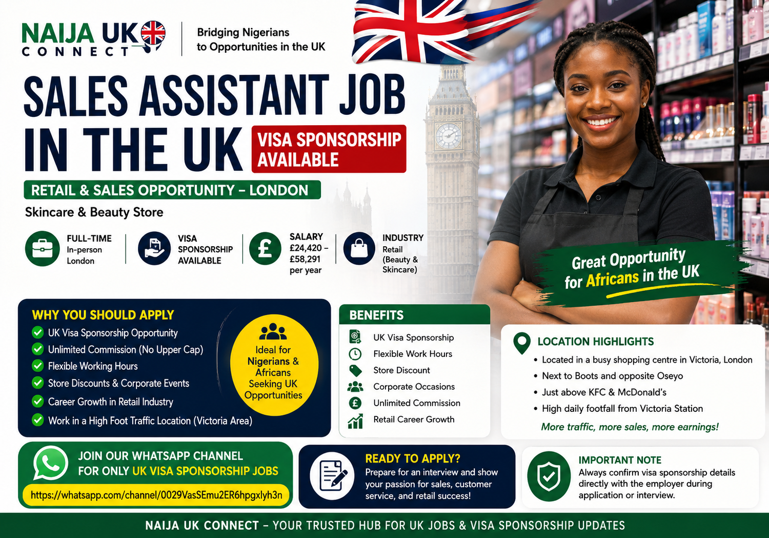 Sales Assistant Job in the UK with Visa Sponsorship