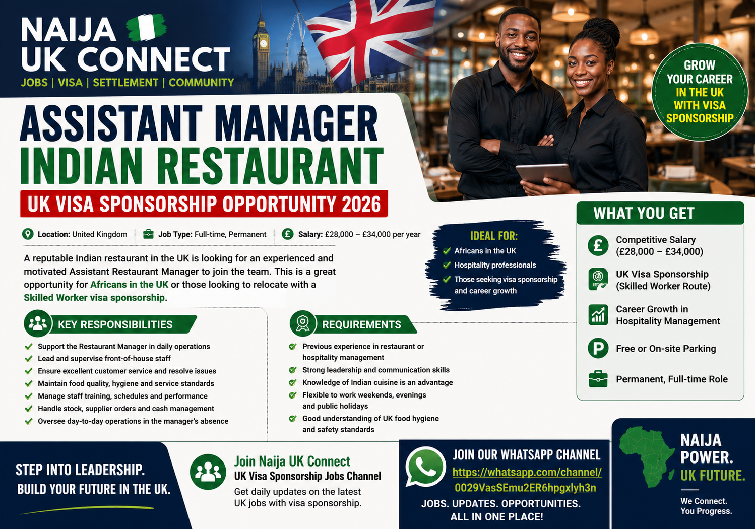 Assistant Manager (Indian Restaurant) with UK Visa Sponsorship