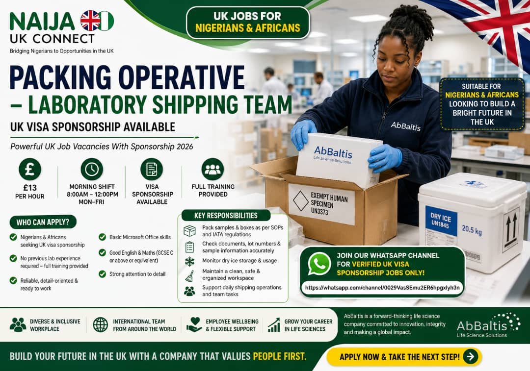Packing Operative – Laboratory Shipping Team with UK Visa Sponsorship