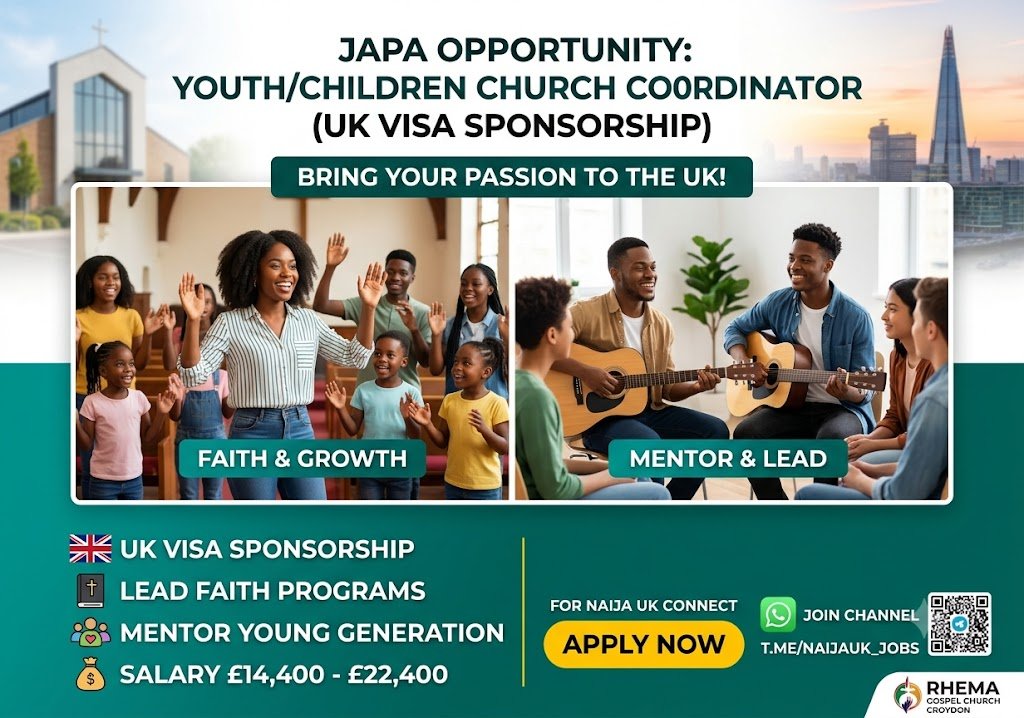 Youth & Children Church Coordinator in the UK (With Visa Sponsorship!)