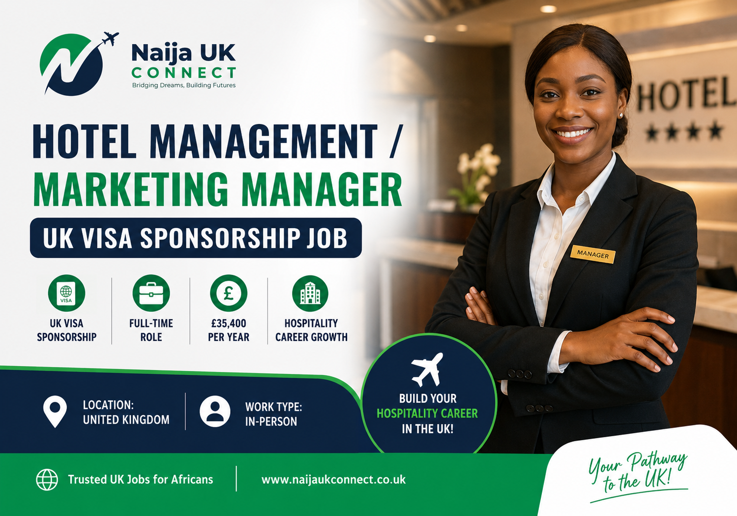 Hotel Management/Marketing Manager with UK Visa Sponsorship