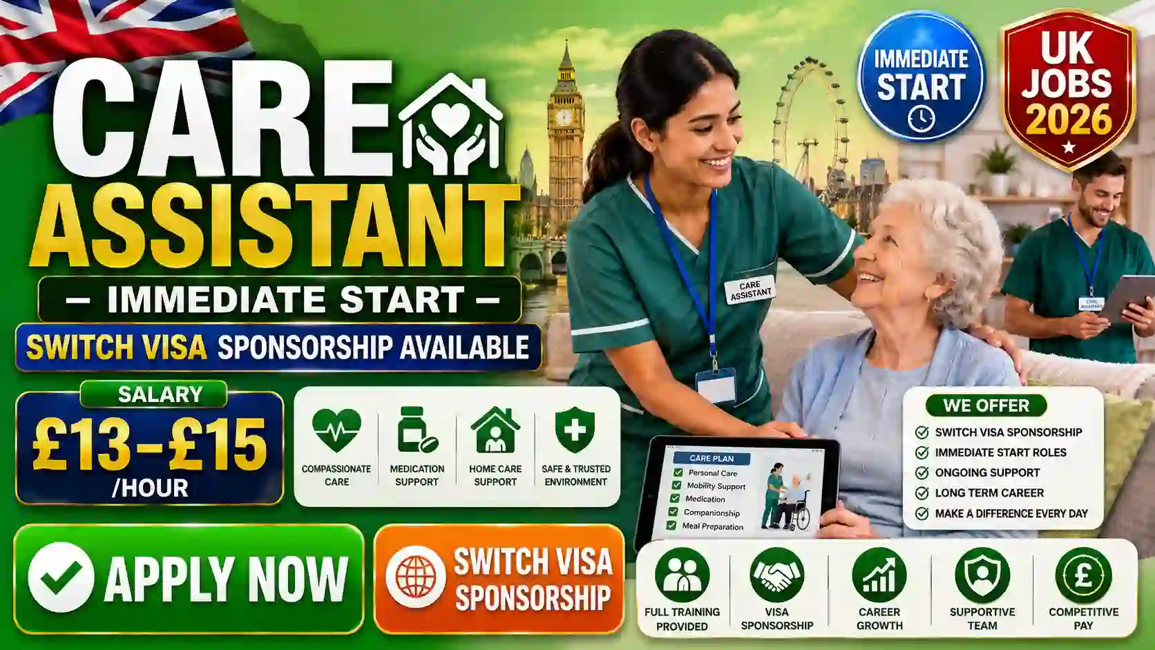 Care Assistant Sponsorship Switch 2026 – UK Care Jobs with Skilled Worker Visa Opportunity